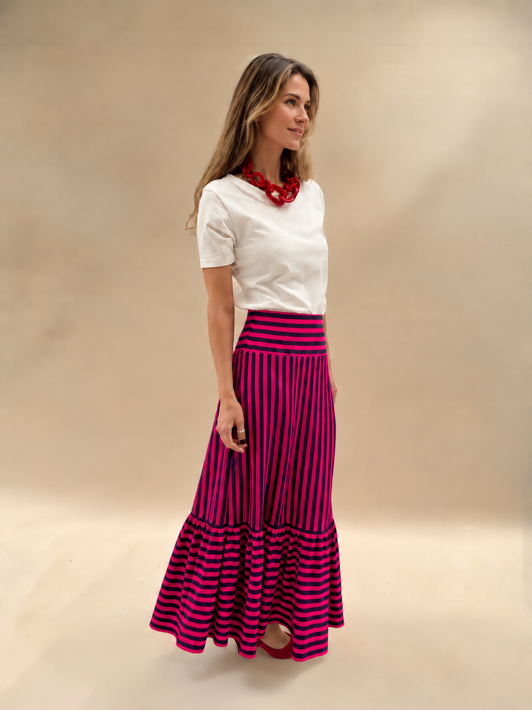 Falda María - Rayas Fucsia