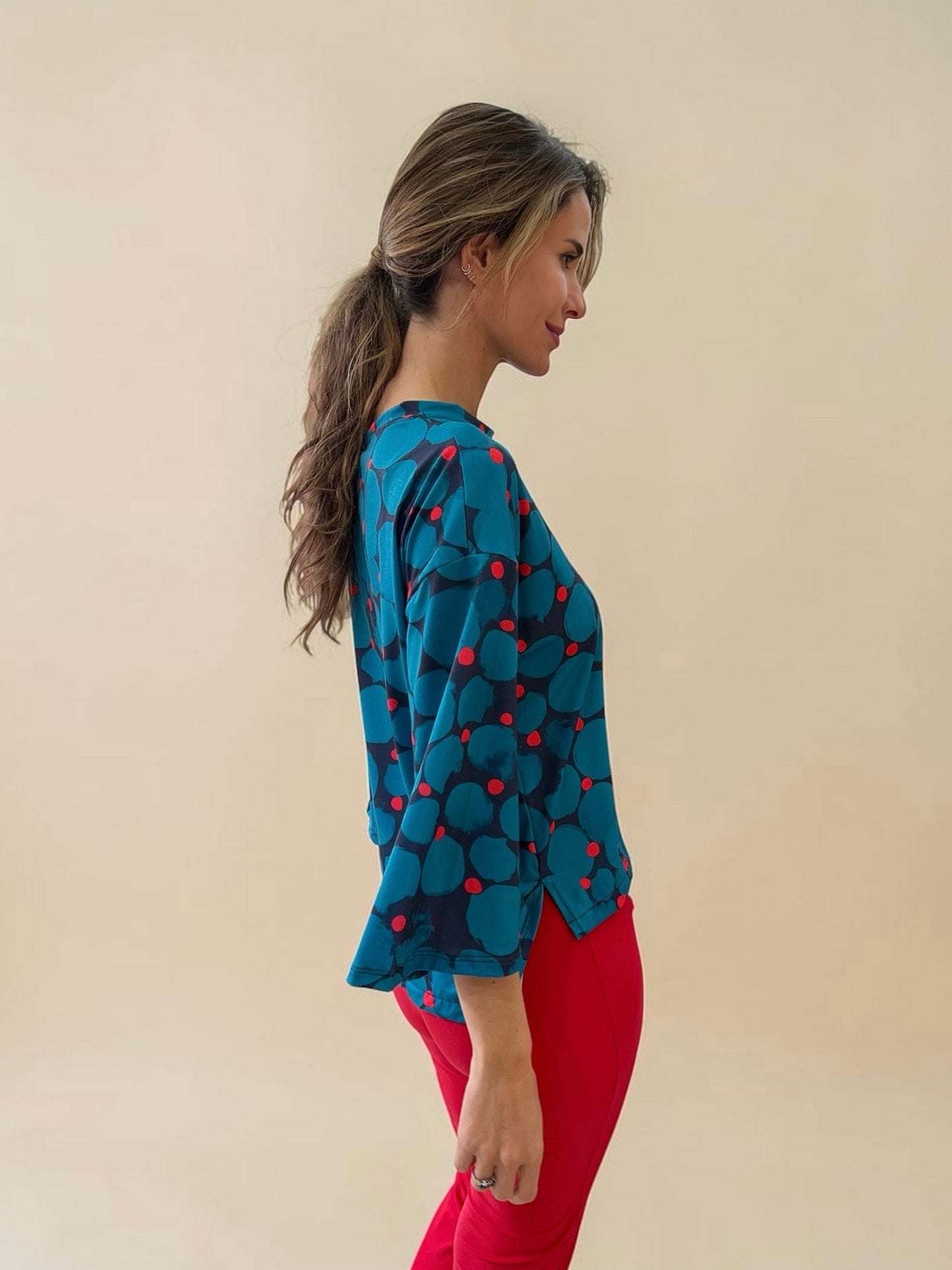 Polera Claudia - Flores Azul