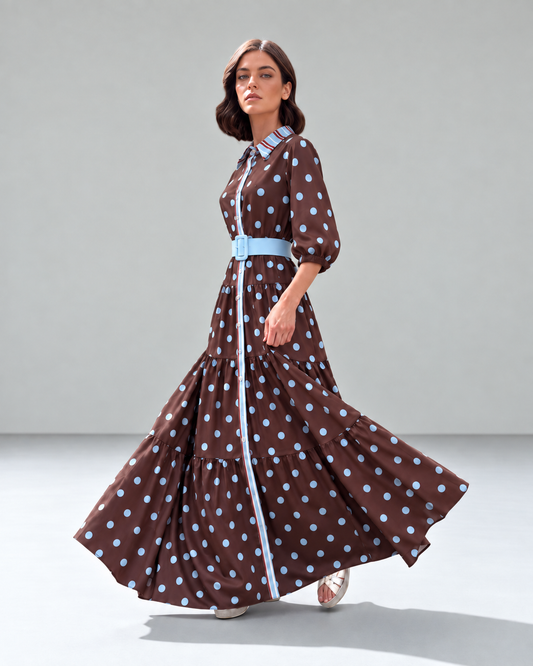 Vestido Camille - Largo Puntos Café