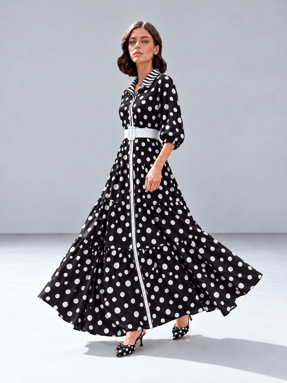 Vestido Camille - Largo Puntos Negro