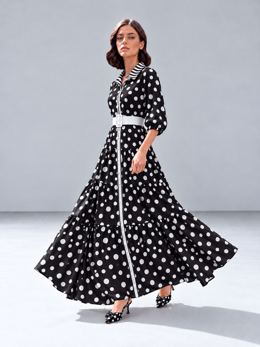 Vestido Camille - Largo Puntos Negro