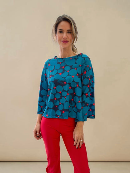 Polera Claudia - Flores Azul