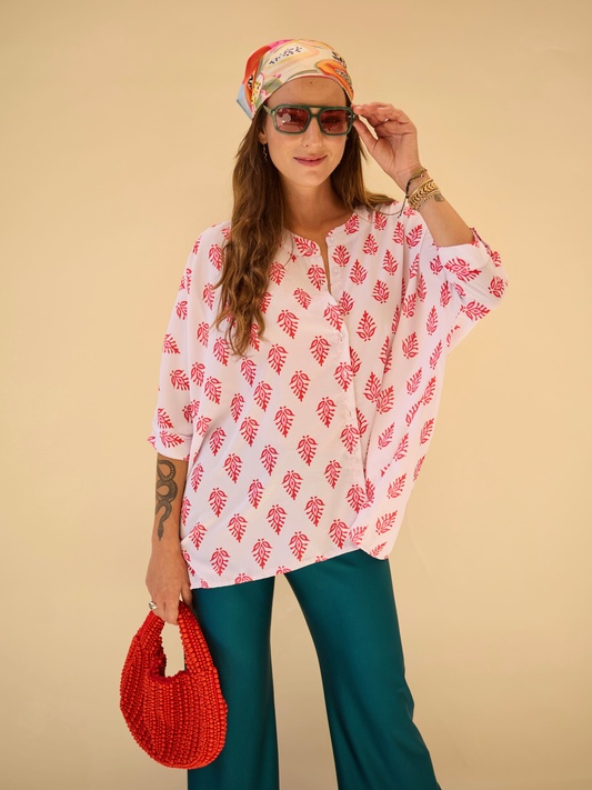 Blusa Paz - Hojas rosadas