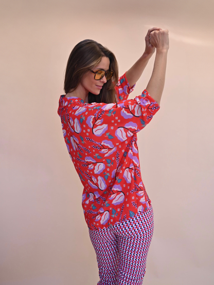 Blusa Paz - Flores Roja