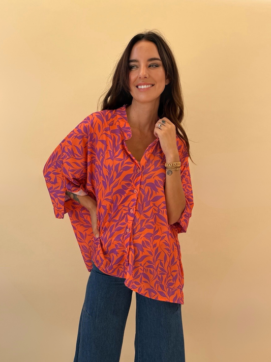 Blusa Paz - Flores Naranja