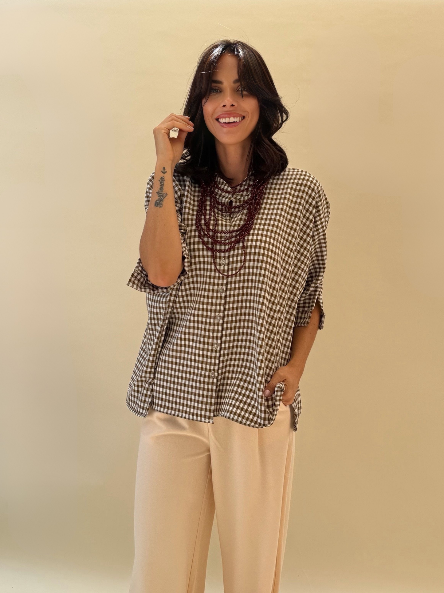 Blusa Paz - Vichy Beige