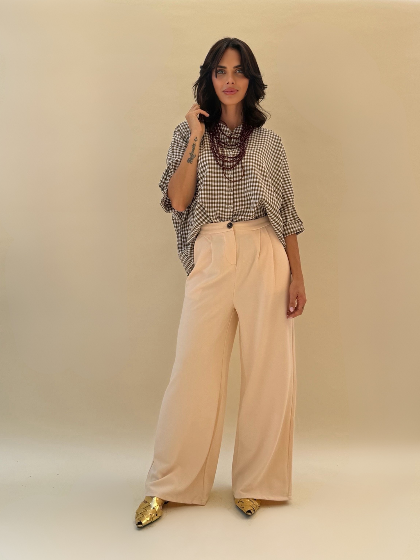 Blusa Paz - Vichy Beige