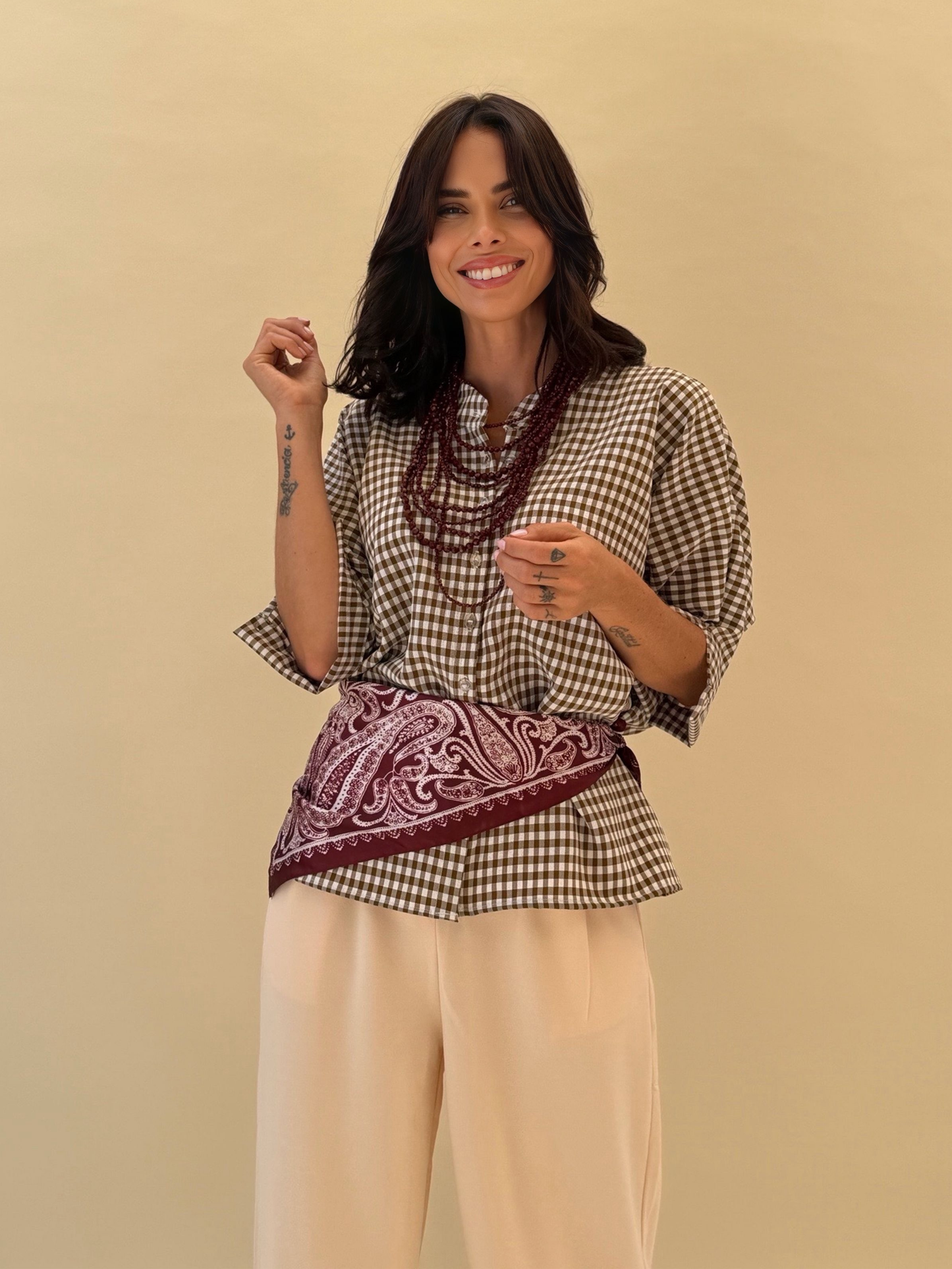 Blusa Paz - Vichy Beige
