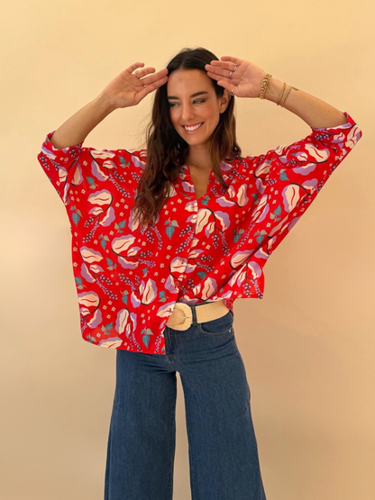 Blusa Paz - Flores Roja
