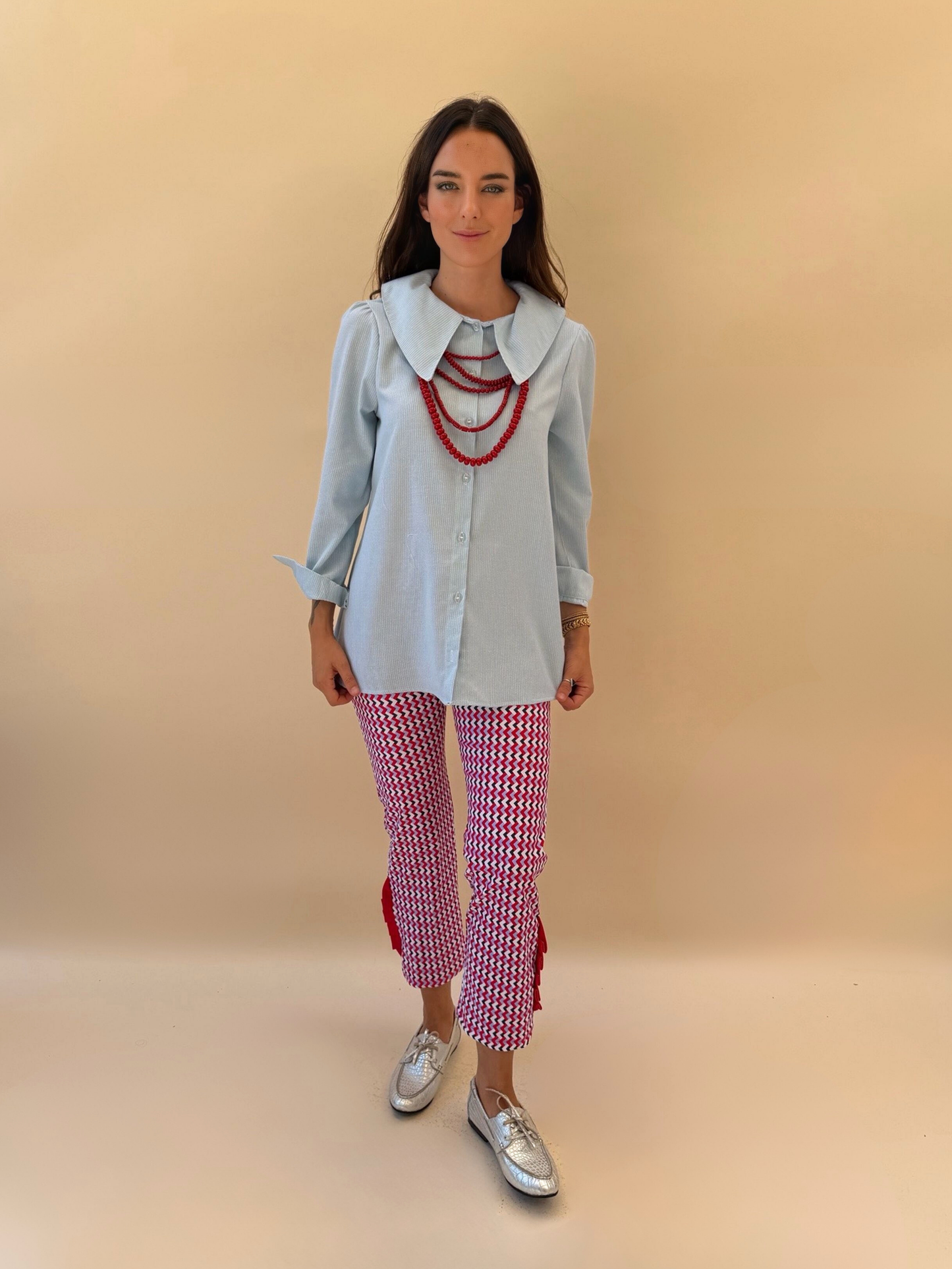 Blusa Clarita Celeste blanca