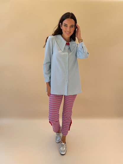 Blusa Clarita Celeste blanca