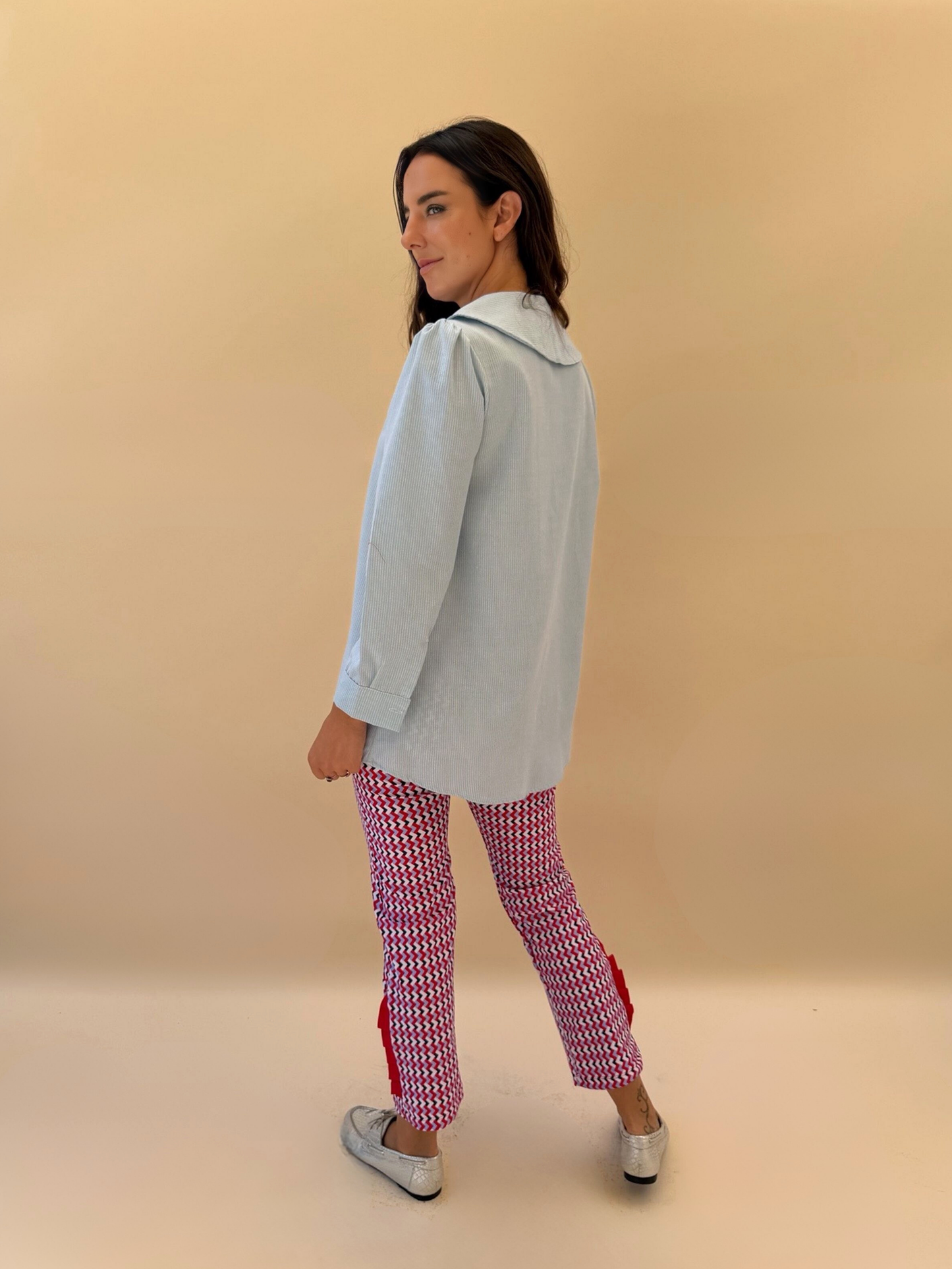 Blusa Clarita Celeste blanca