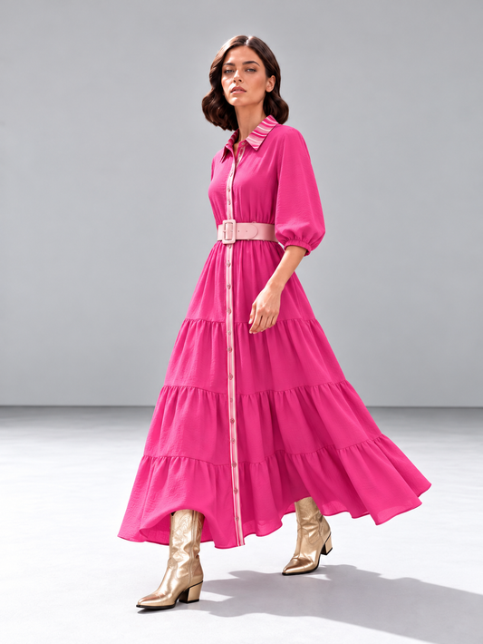 Vestido Camille - Largo Rosado y Rayas