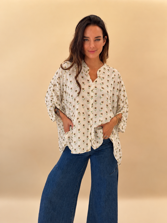 Blusa Paz - Flores Chicas Beige