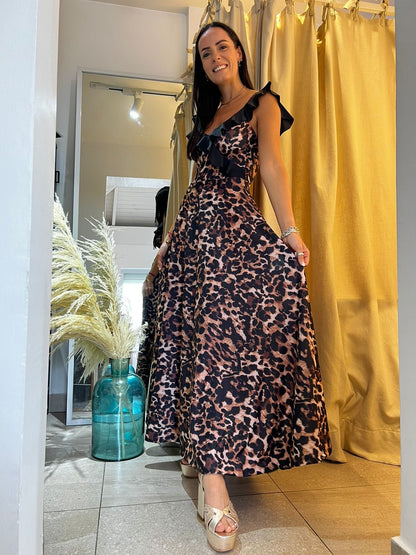 Vestido Valeria Leopardo con vuelo negro