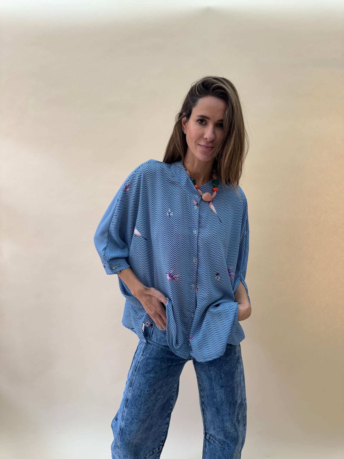 Blusa Paz - Pajaritos celeste