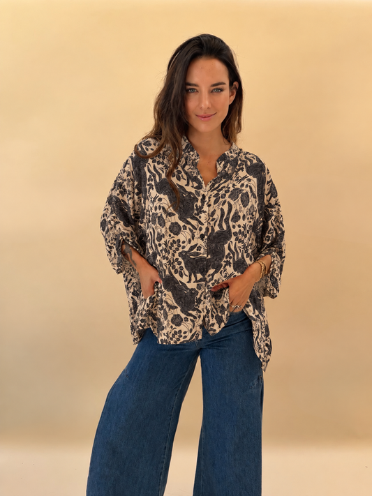 Blusa Paz - Conejos Negro