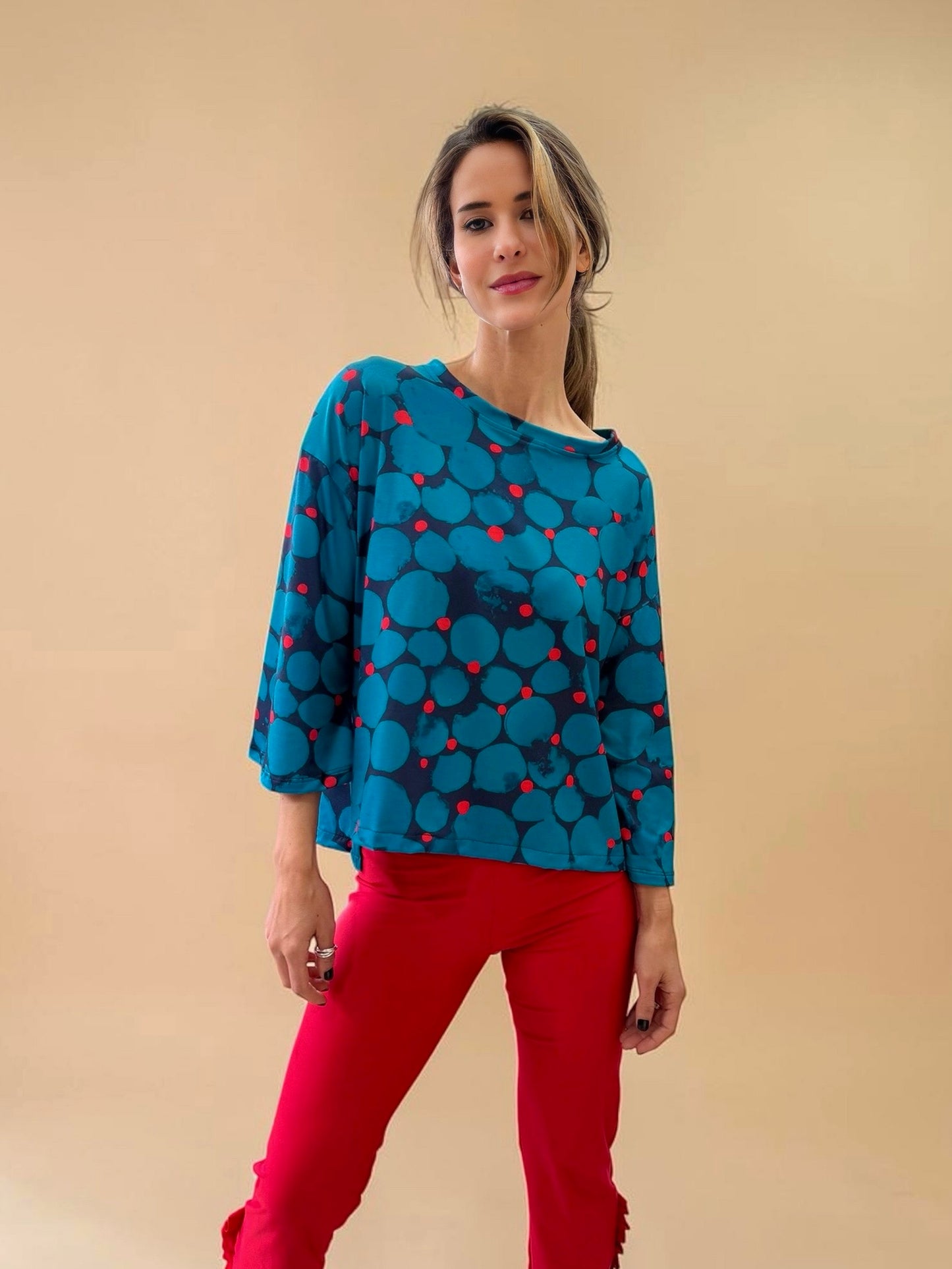 Polera Claudia - Flores Azul
