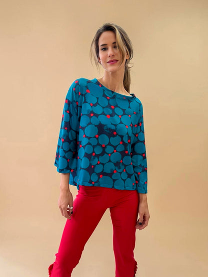 Polera Claudia - Flores Azul