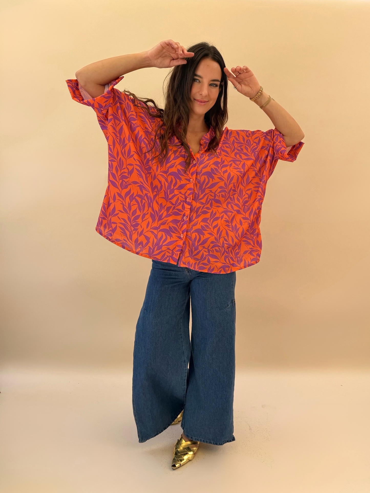 Blusa Paz - Flores Naranja