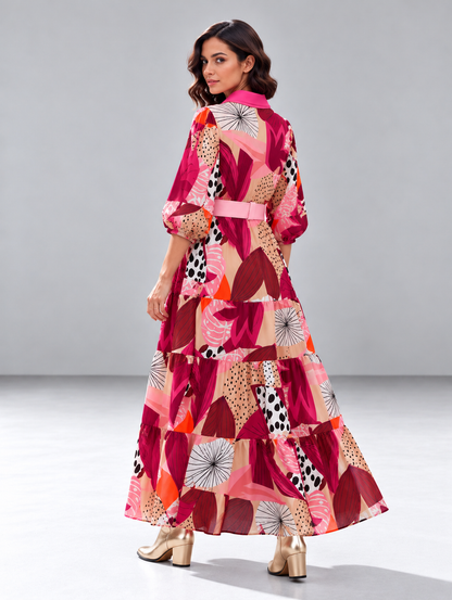 Vestido Camille - Largo Rosado y Rayas