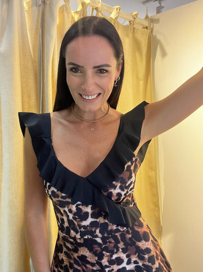 Vestido Valeria Leopardo con vuelo negro