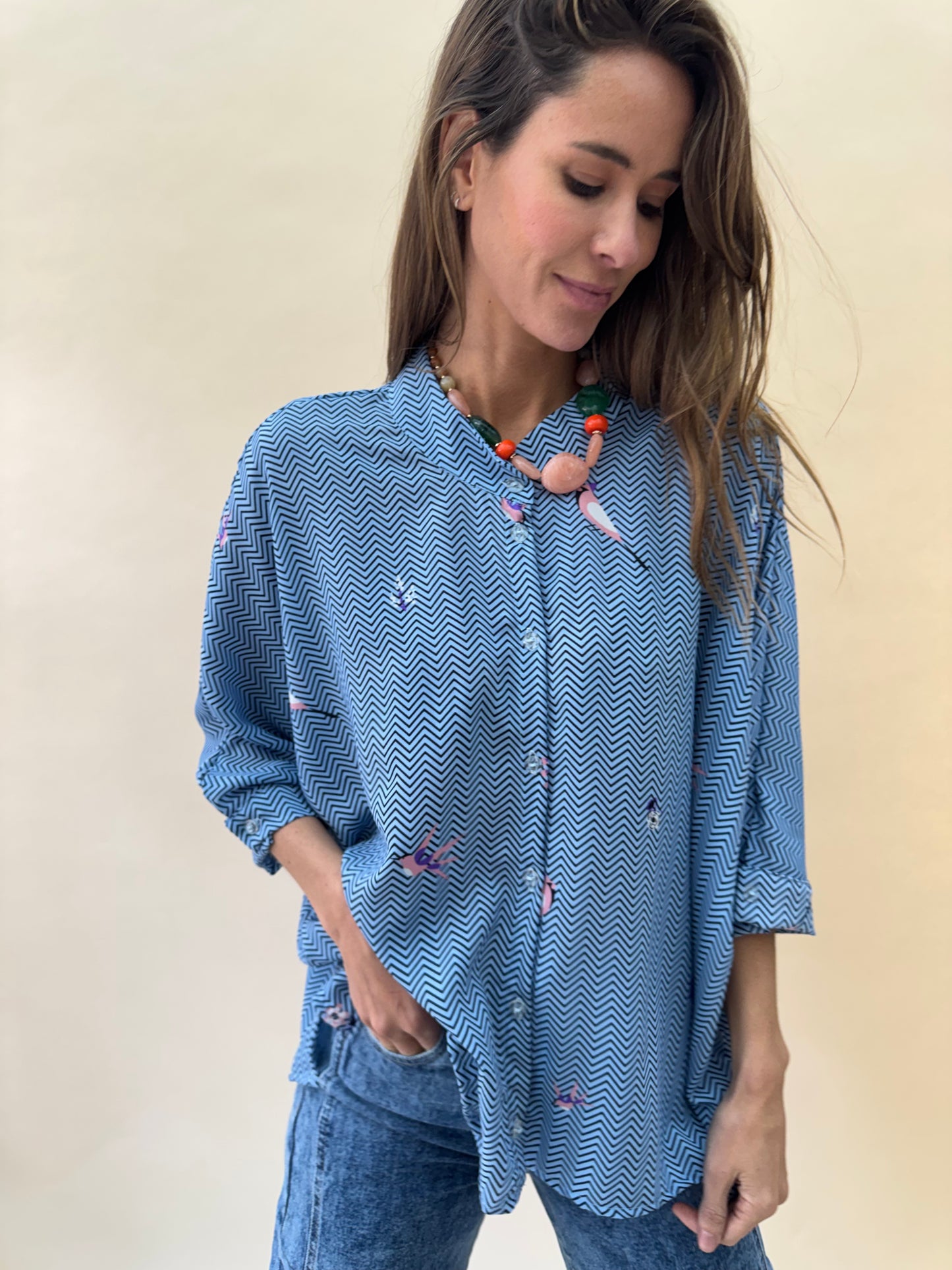 Blusa Paz - Pajaritos celeste