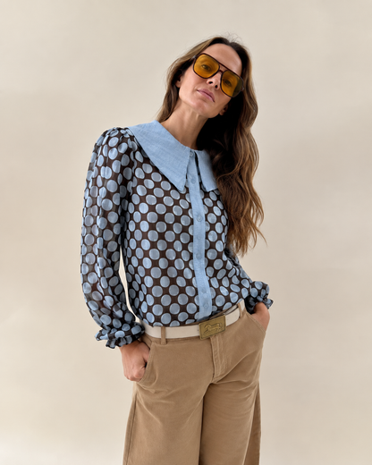Blusa Clarita - Polka Celeste