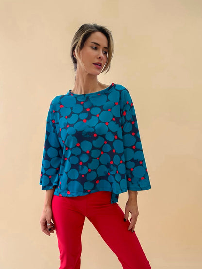 Polera Claudia - Flores Azul