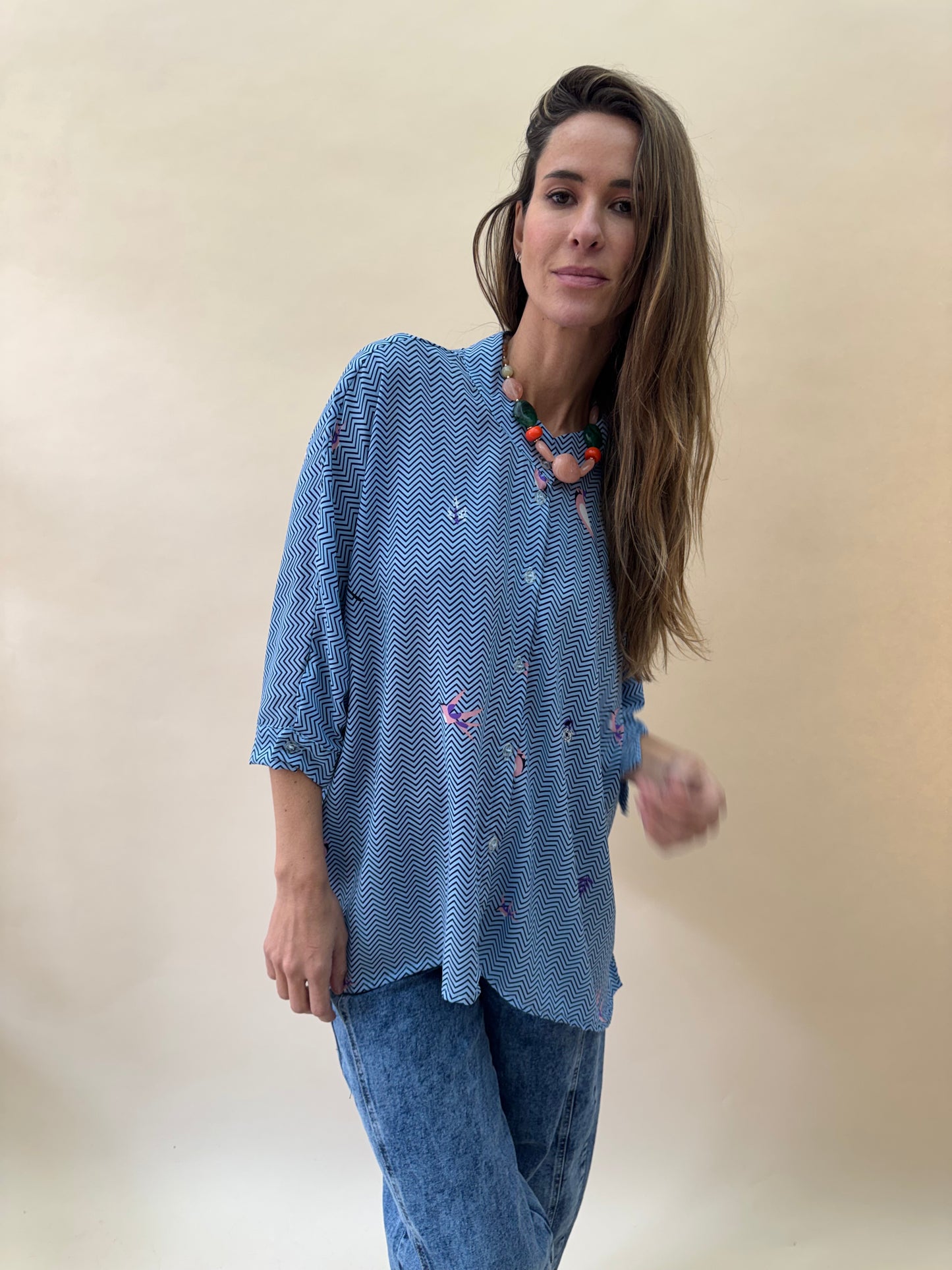 Blusa Paz - Pajaritos celeste
