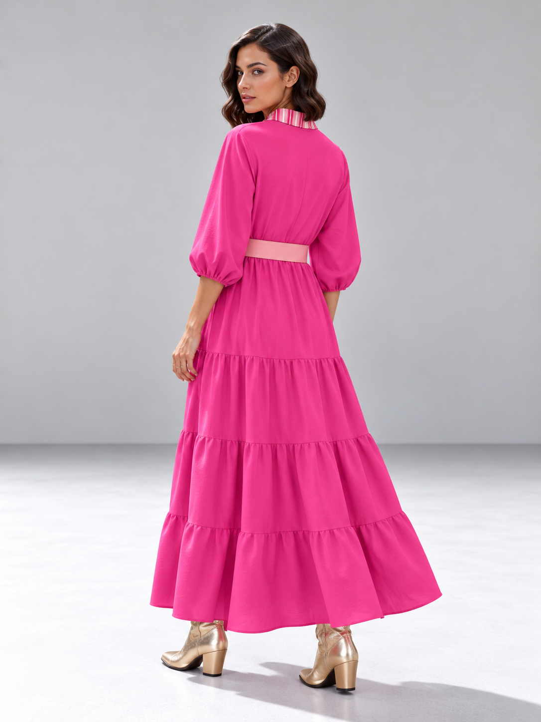 Vestido Camille - Largo Rosado y Rayas