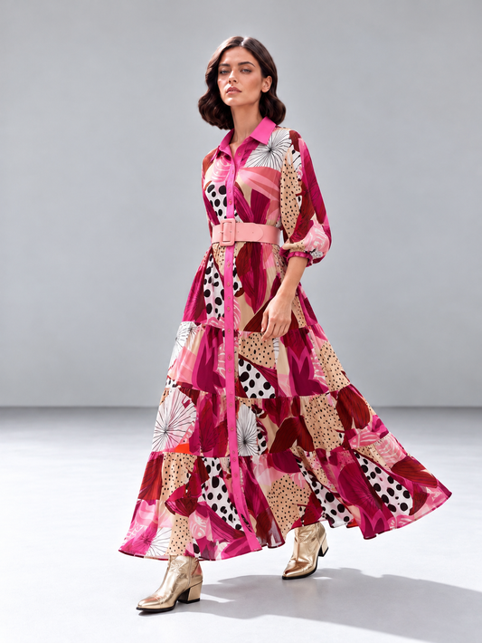 Vestido Camille - Largo Rosado y Rayas