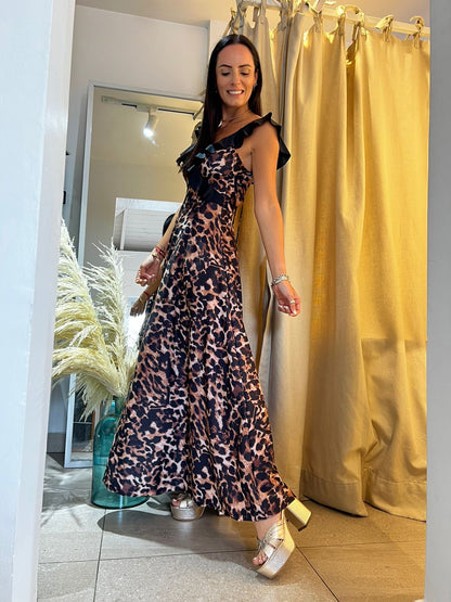 Vestido Valeria Leopardo con vuelo negro