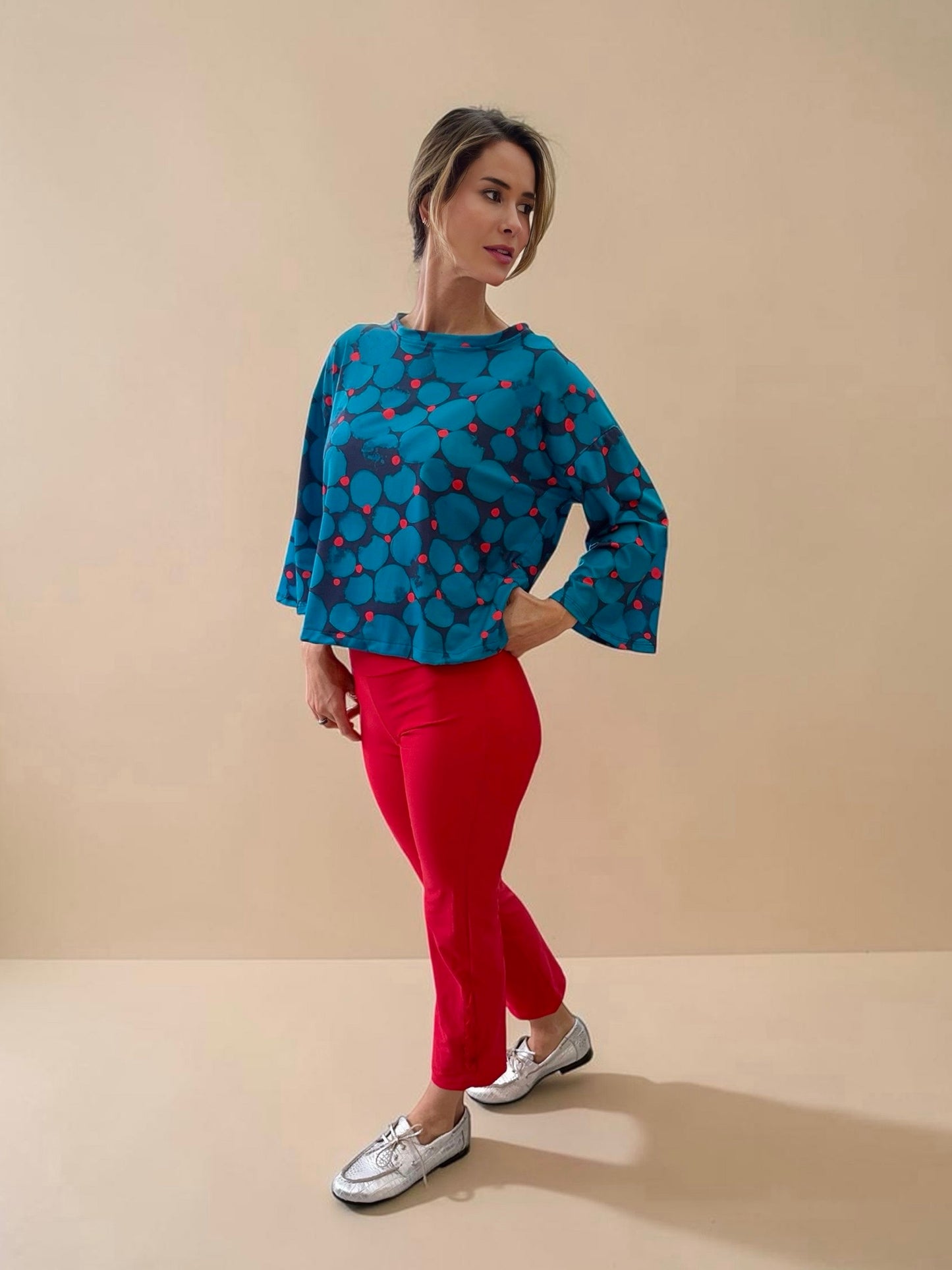Polera Claudia - Flores Azul