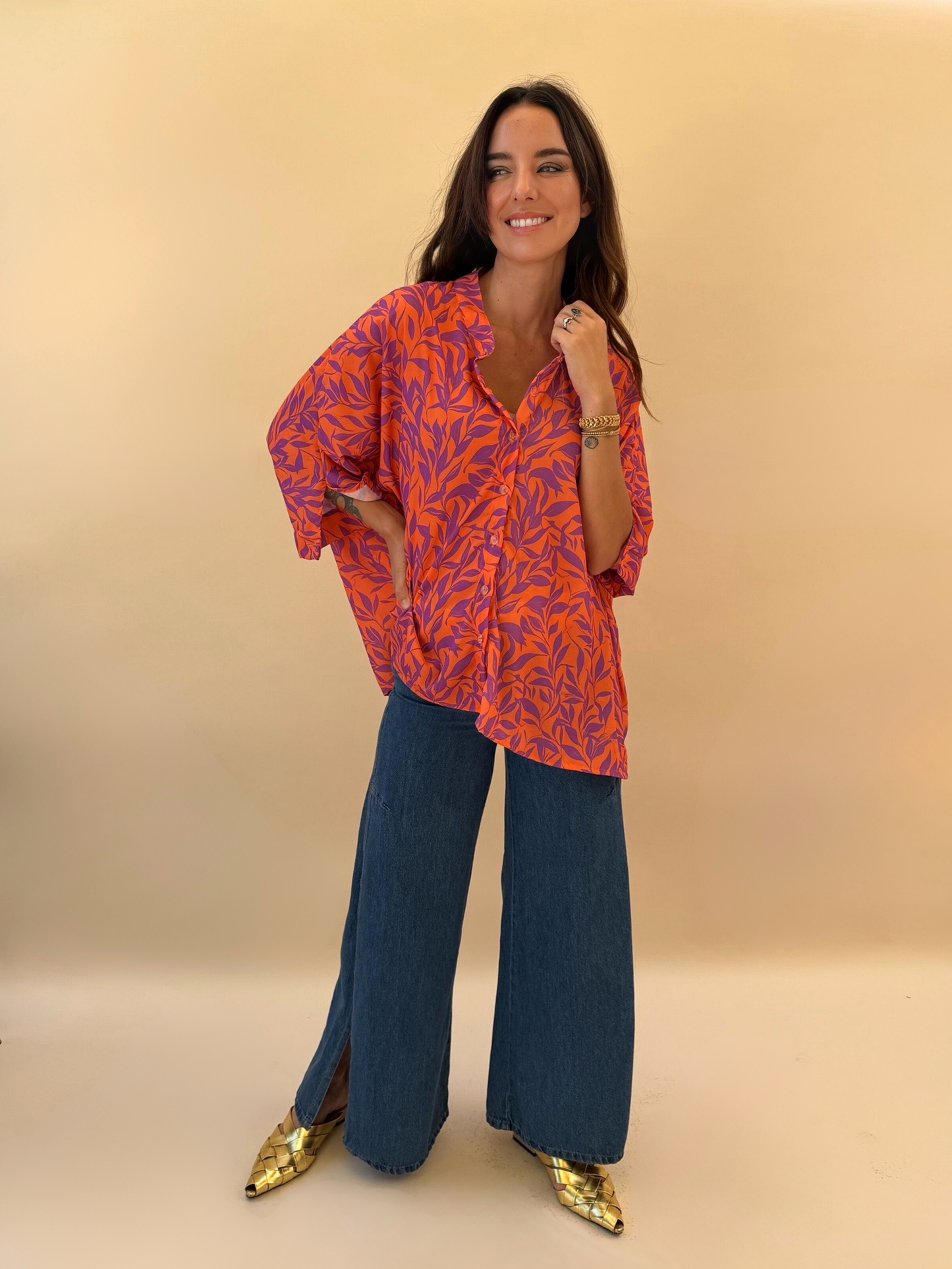 Blusa Paz - Flores Naranja