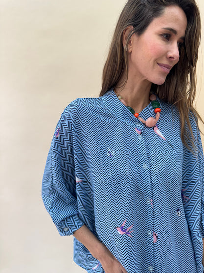 Blusa Paz - Pajaritos celeste