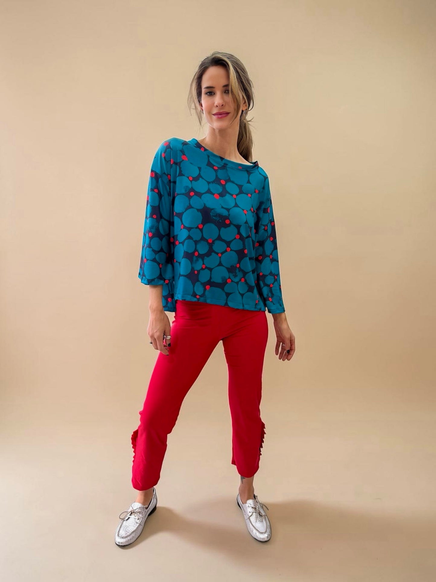 Polera Claudia - Flores Azul