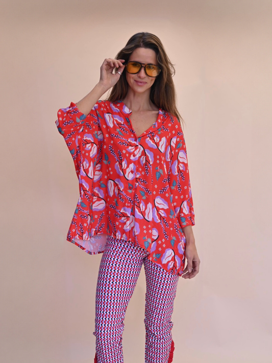 Blusa Paz - Flores Roja