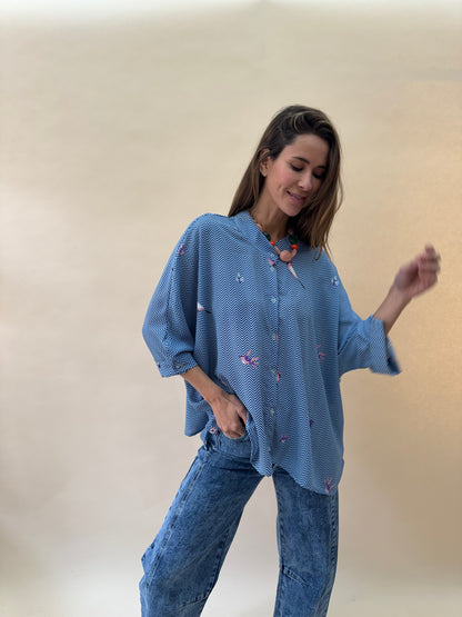 Blusa Paz - Pajaritos celeste