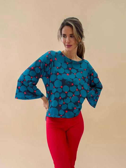 Polera Claudia - Flores Azul